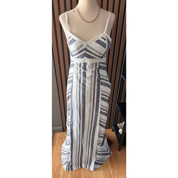 Athleta Dresses & Skirts - Athleta Stripe Sleeveless  Back Maxi Dress Blue white Size 2 with pockets